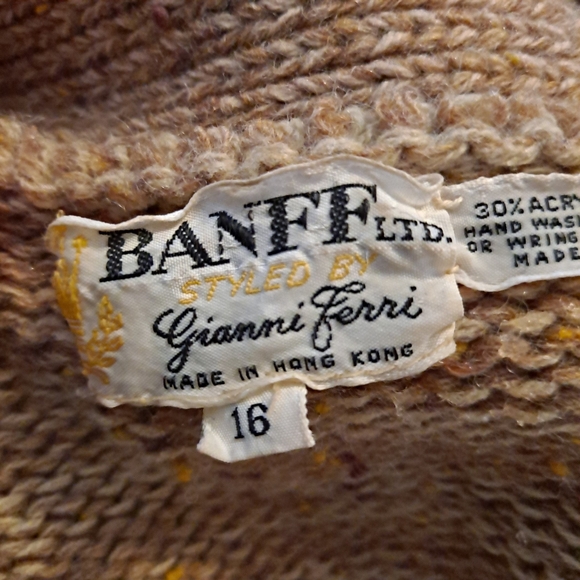 Vntg Banff Womens Wool Blend Open Cardigan Sweater Tan  Sz 16 Hong Kong - Picture 2 of 10